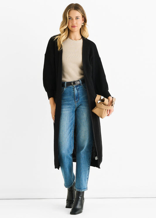 Black Chunky Knit Long Cardigan