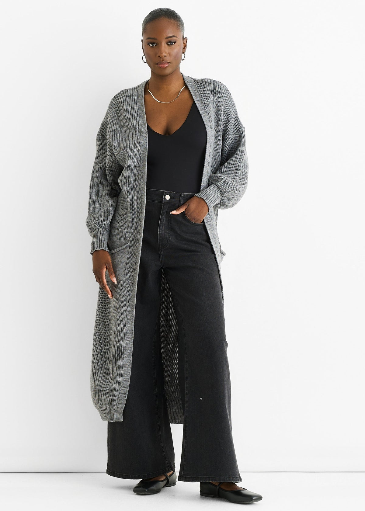 Dark Grey Chunky Knit Long Cardigan