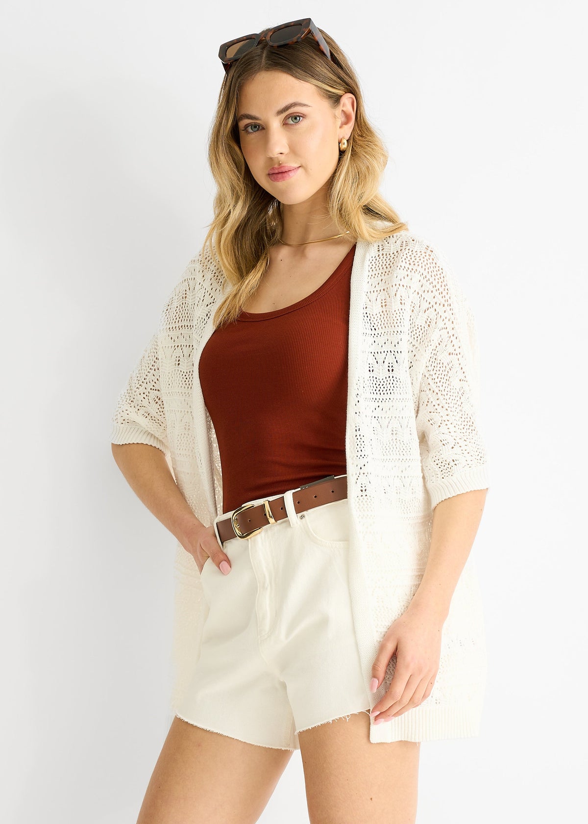 White Crochet Knit Edge to Edge Cardigan