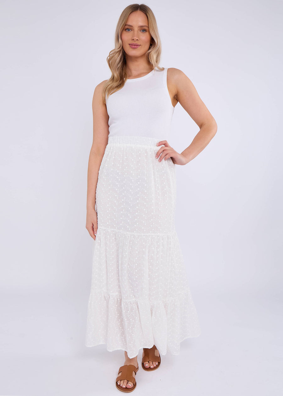White Cotton Broderie Skater Maxi Skirt - UK 8 / US 4 / EU 36
