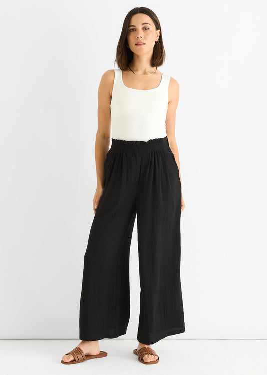 Black Paperbag Waist Wide Leg Trousers