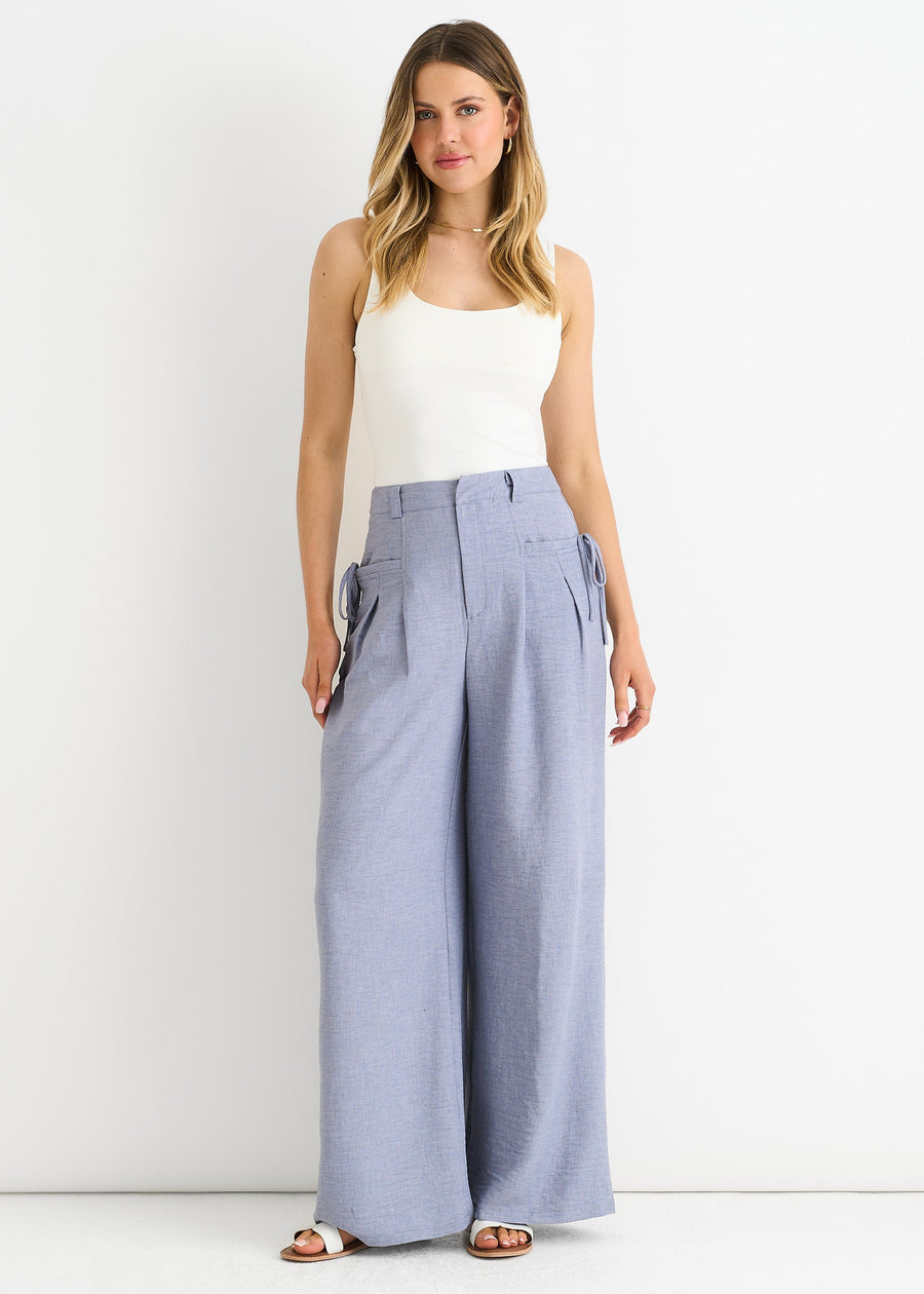 Dusty Blue High Waist Wide Leg Trousers