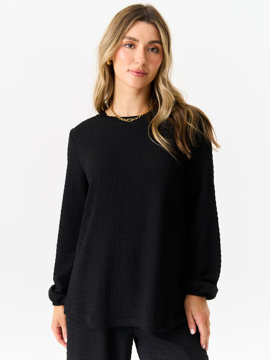 Black Textured Long Sleeves Oversized Top - S-M (UK 8-10/US 4-6/EU 36-38) / Black