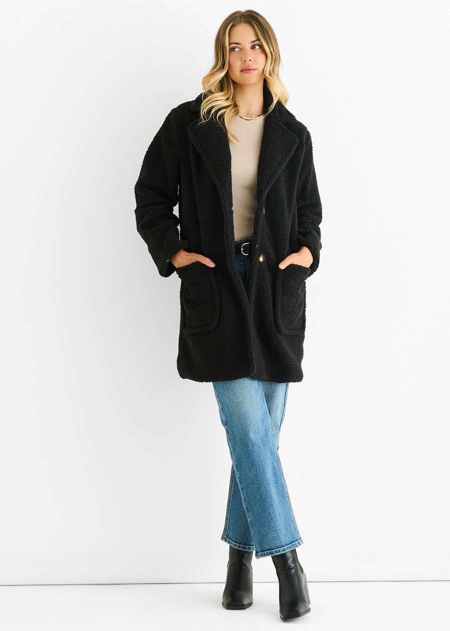 Black Faux Fur Longline Teddy Overcoat
