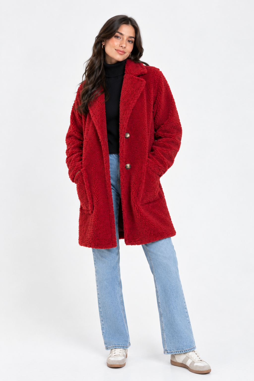 Burgundy Faux Fur Longline Teddy Overcoat