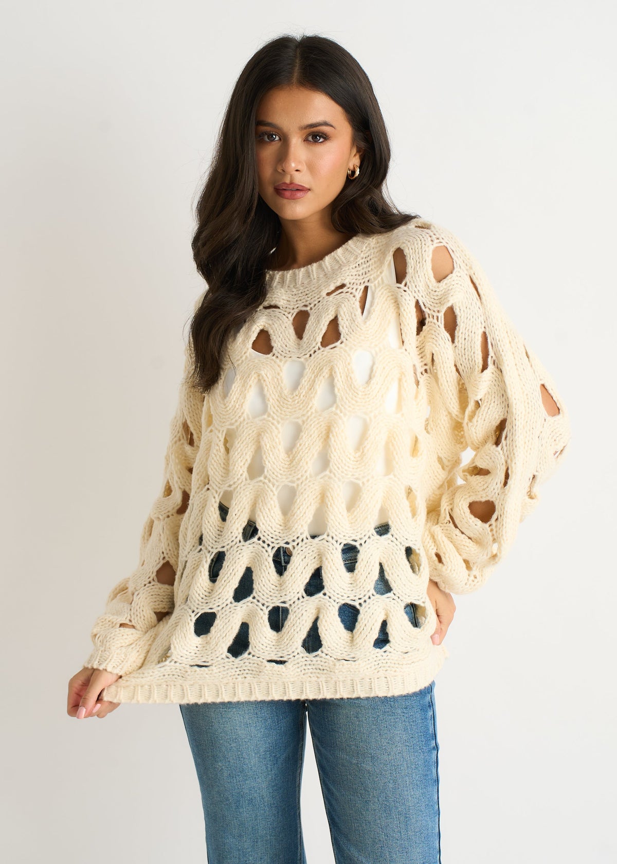 Butter Cream Hollow Chunky Knit Jumper