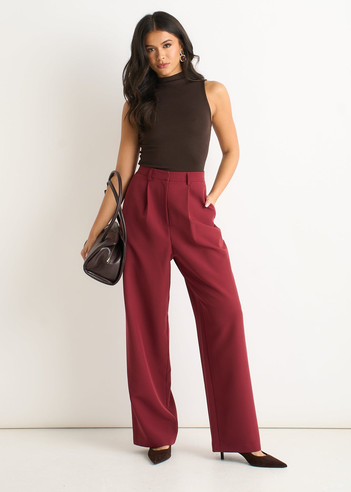 Rust Wide Leg Pleat Tailoring Trouser