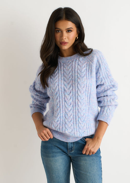 Blue Pastel Cable Knit Crew Neck Jumper