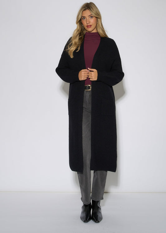 Black Edge To Edge Longline Knit Cardigan