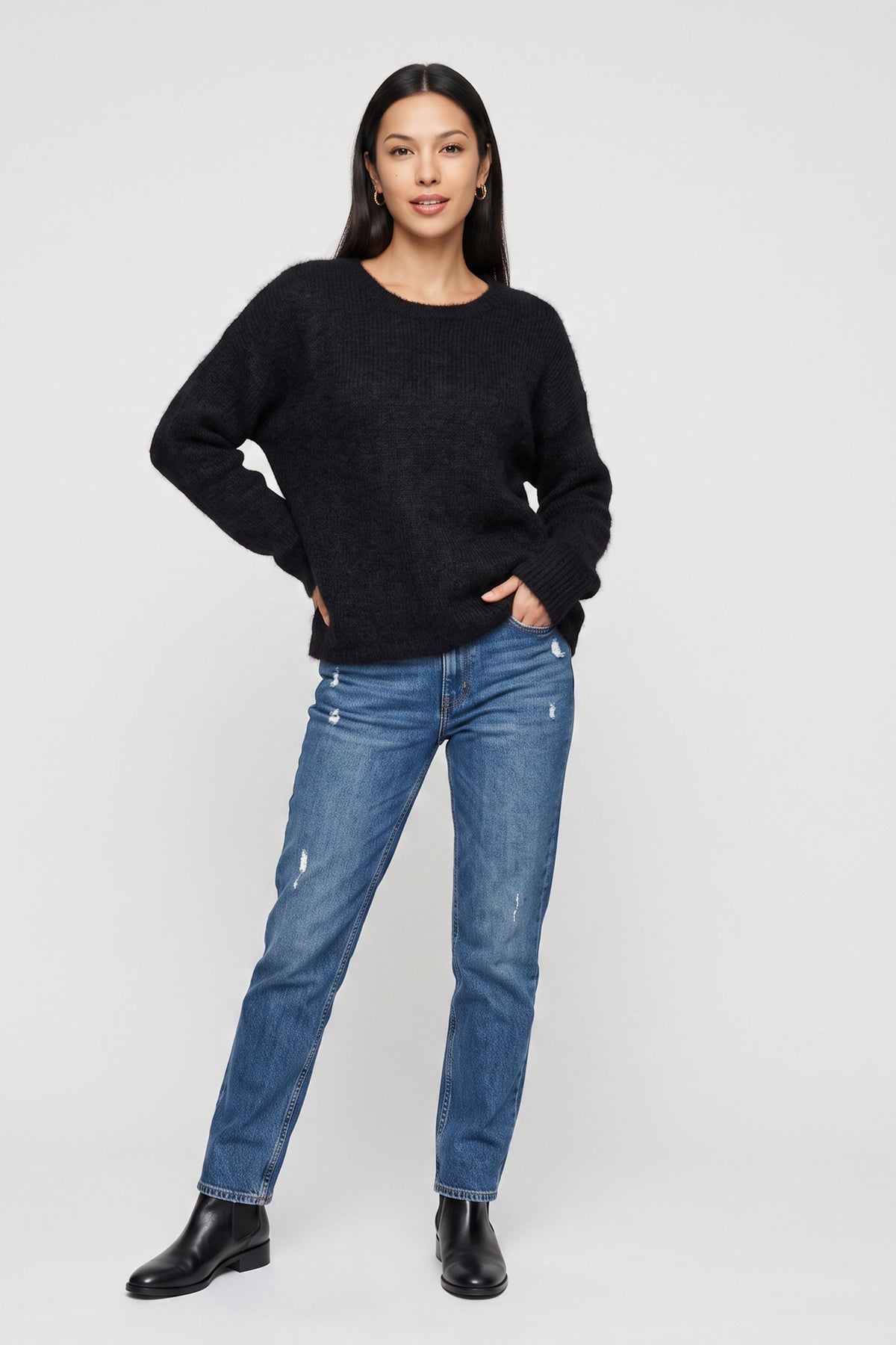 Black Long Sleeve Jewelled Back Knit Jumper