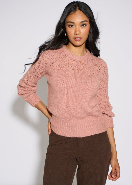Pink Crochet Yoke Long Sleeve Jumper