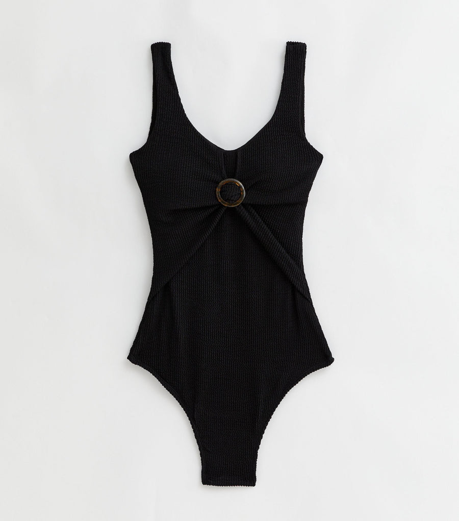 Black Texture Ring Detail Swimsuit - UK 8 / US 4 / EU 36