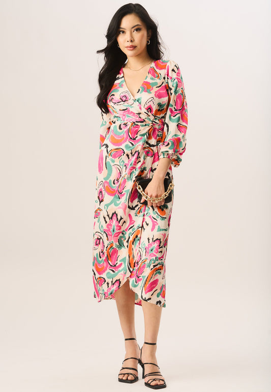 Multi Print Wrap Midi Dress - UK 8 / US 4 / EU 36