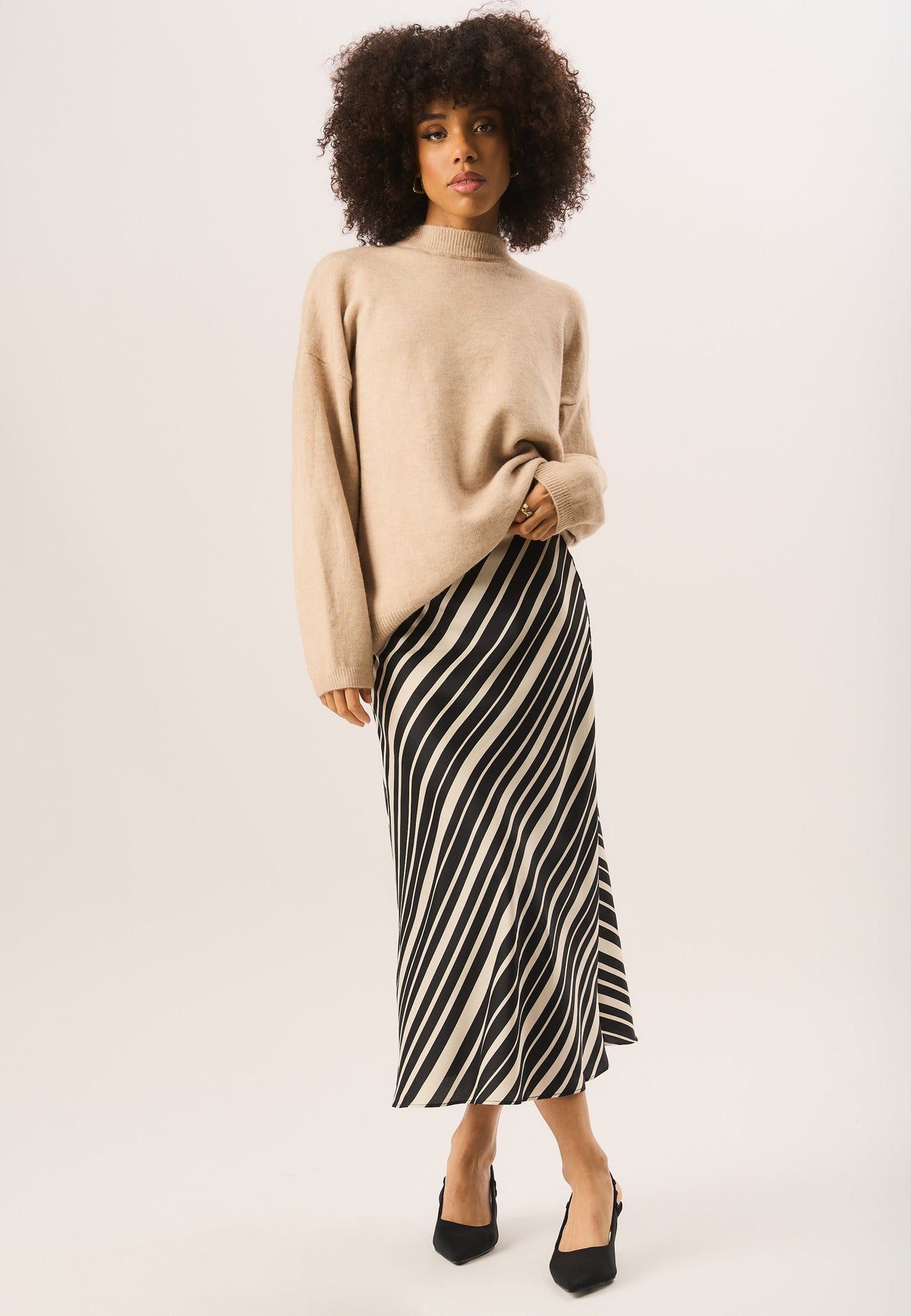 Black Bias Stripe Midi Skirt - UK 8 / US 4 / EU 36