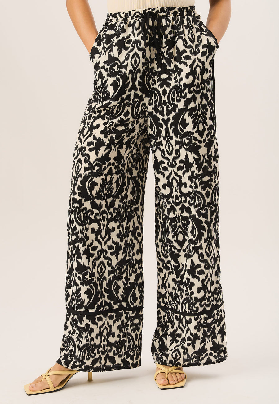 Mono Ikat Print Wide Leg Trousers