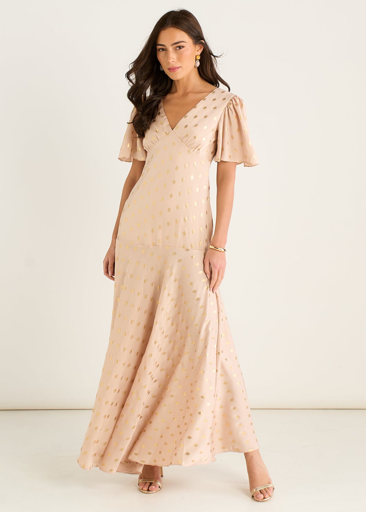 Stone Angel Sleeves Foil Pattern Maxi Dress