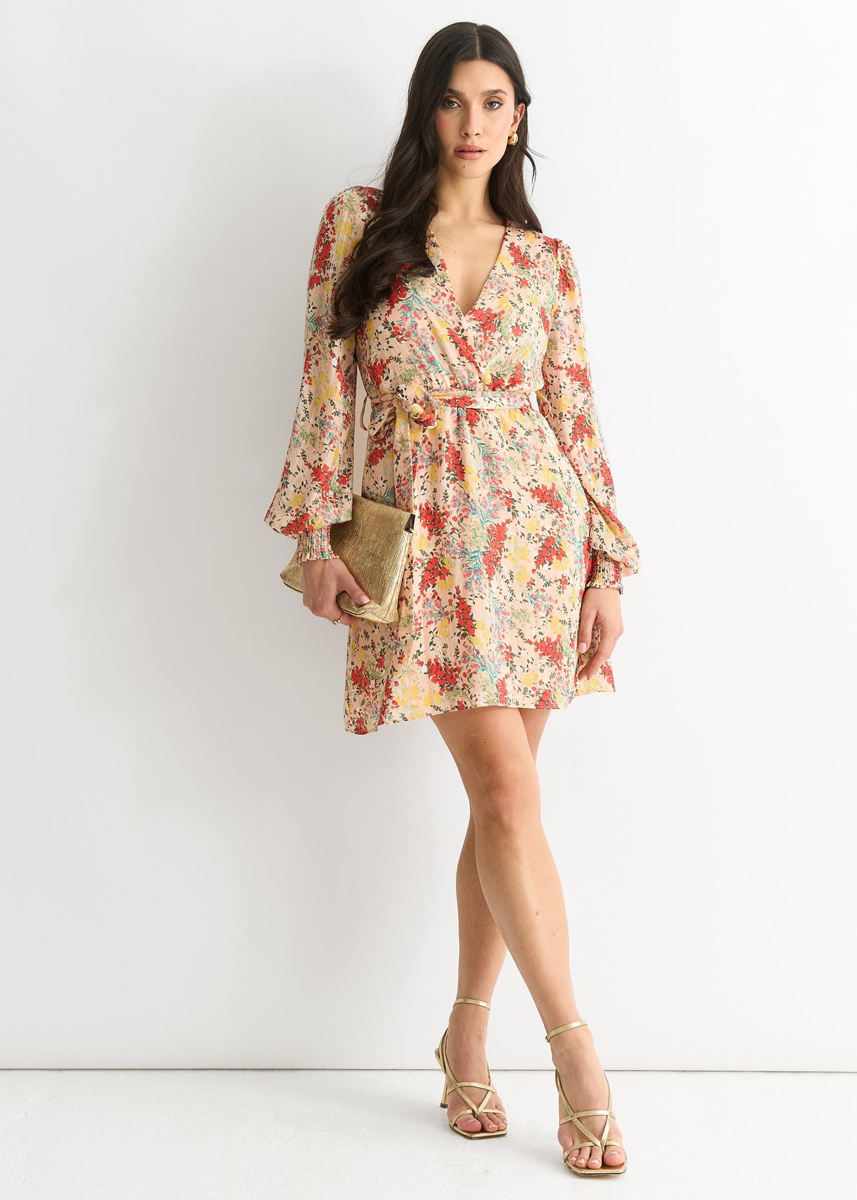 Multi Color Stripe Chiffon Jacquard Wrap Mini Dress - UK 8 / US 4 / EU 36
