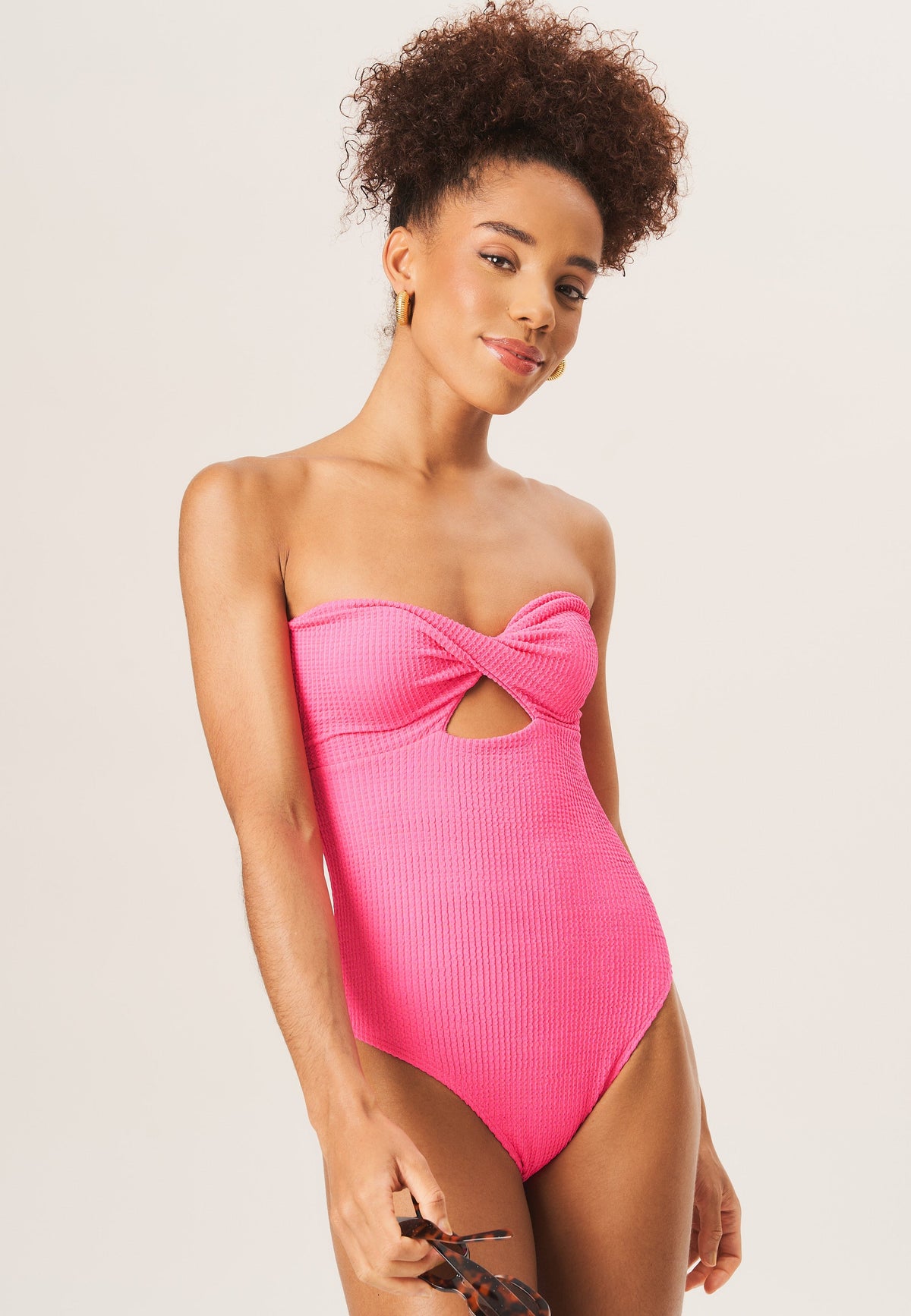 Hot Pink Twist Front Textured Swimsuit - UK 8 / US 4 / EU 36