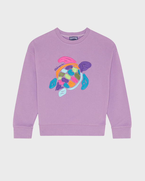 Vilebrequin - Girls Organic Cotton Crewneck Sweater Multico Big Turtle - Sweater - Galapa - Purple - Size 14