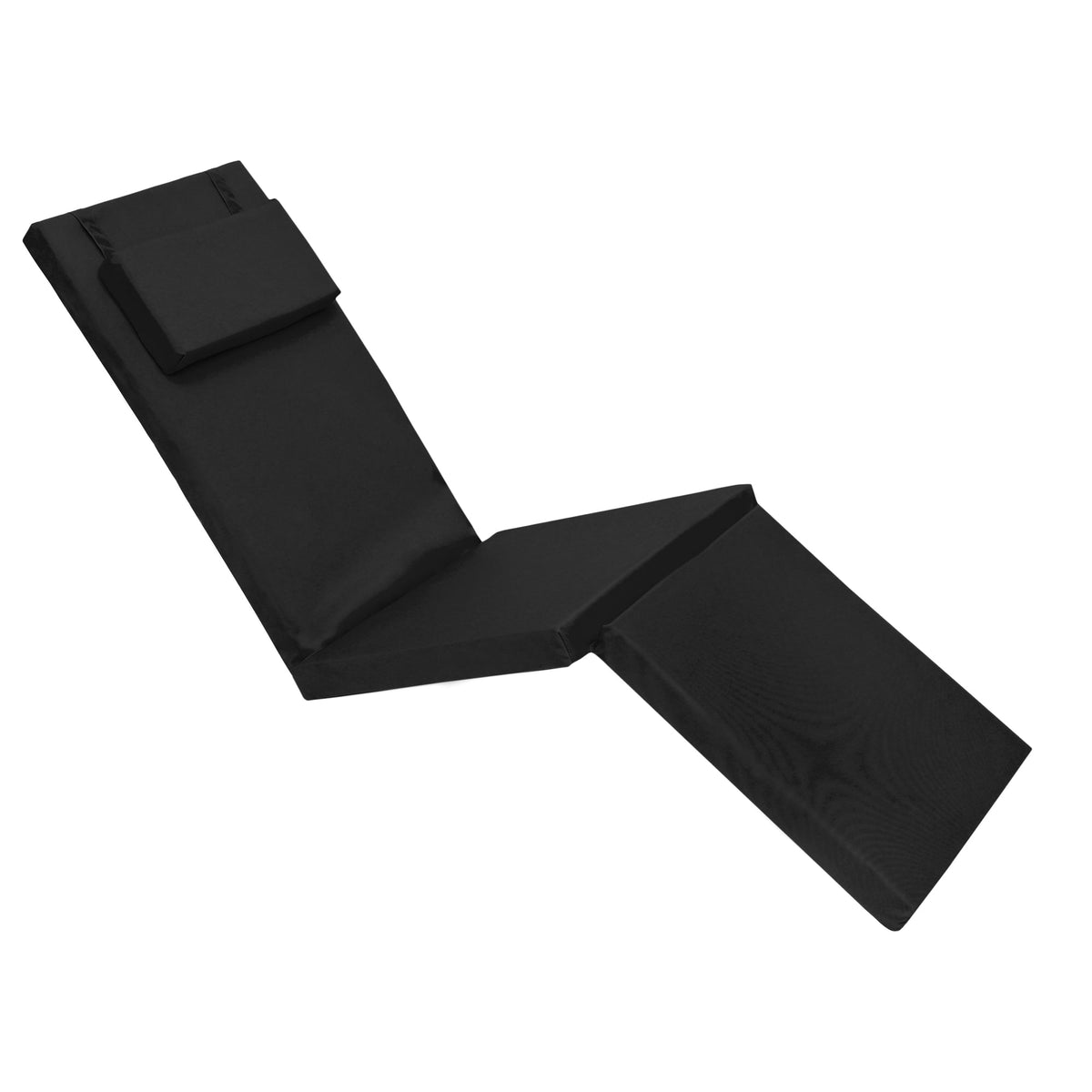 Water-Resistant Outdoor Steamer Chair Cushion Folding Garden Sun Lounger Cushions with Headrest - Black / Pack of 1