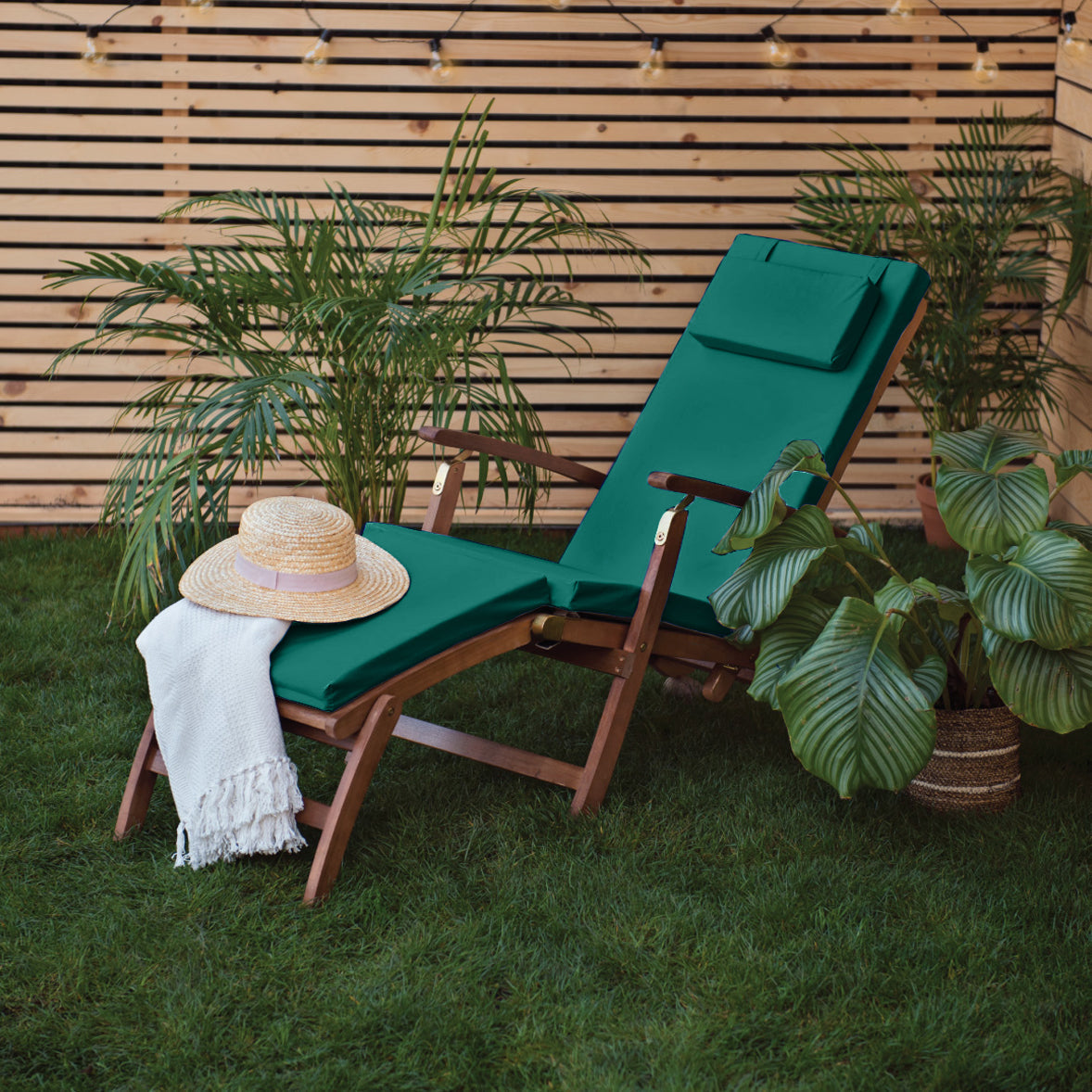 Water-Resistant Outdoor Steamer Chair Cushions for Patio Sun Loungers Seat Pad with Ties & Headrest - Green