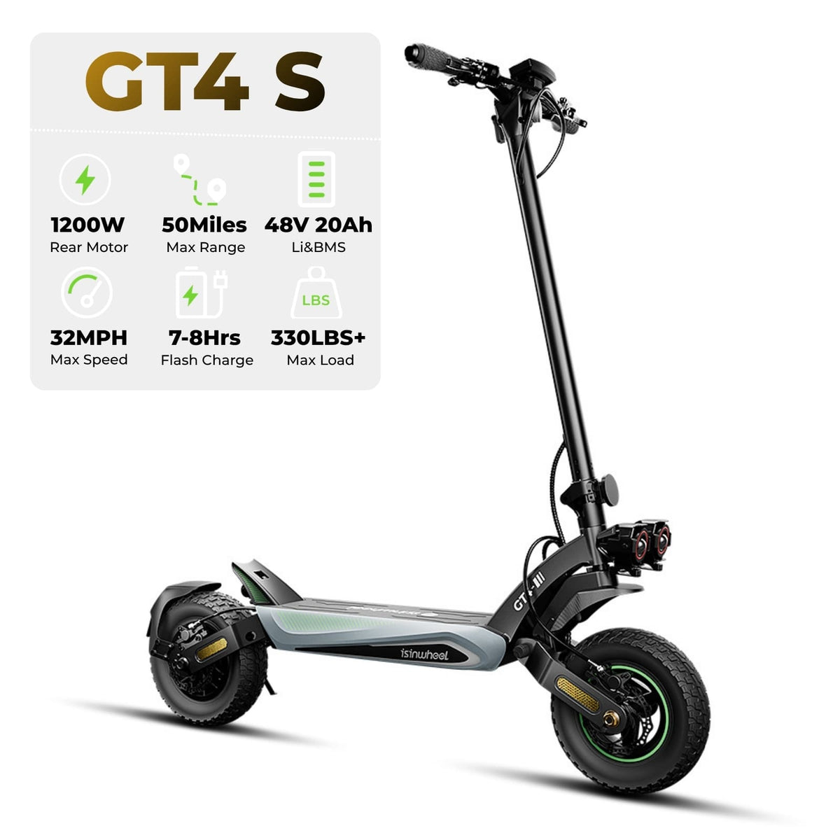 isinwheel® GT4 12 Inch 2400W Dual Motor Electric Scooter - GT4 S (Single Motor) £649