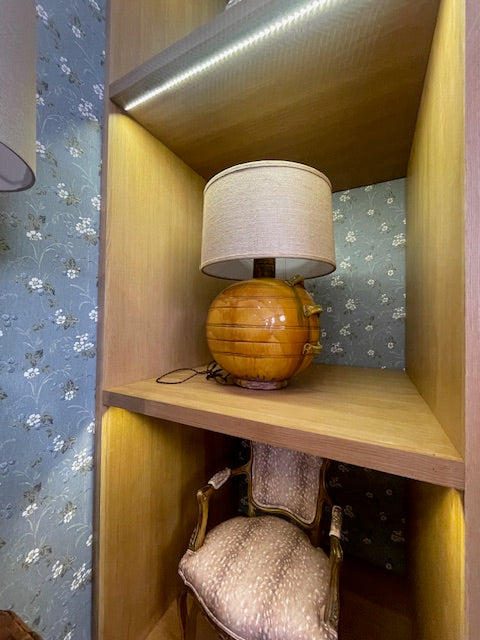 EHI - Object - Large Round Midcentury Glazed Lamp-Mustard