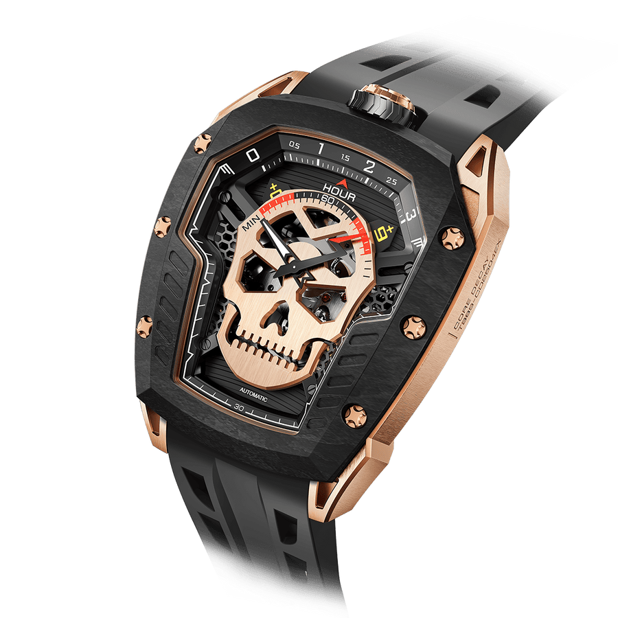 TSAR BOMBA Men's Automatic Watch | Gold | Stainless Steel Case | Carbon Fiber Bezel | Japanese Mechanical Skeleton Movement | Luxury Sport Wristwatch 