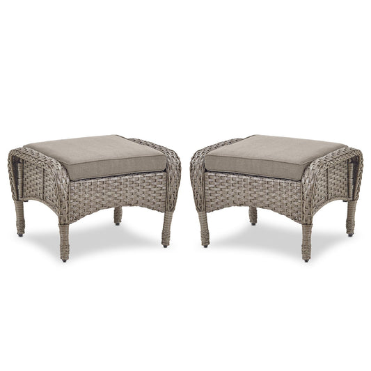 Outdoor Wicker Ottoman, NDS Series - Grey Wicker / Grey Cushion