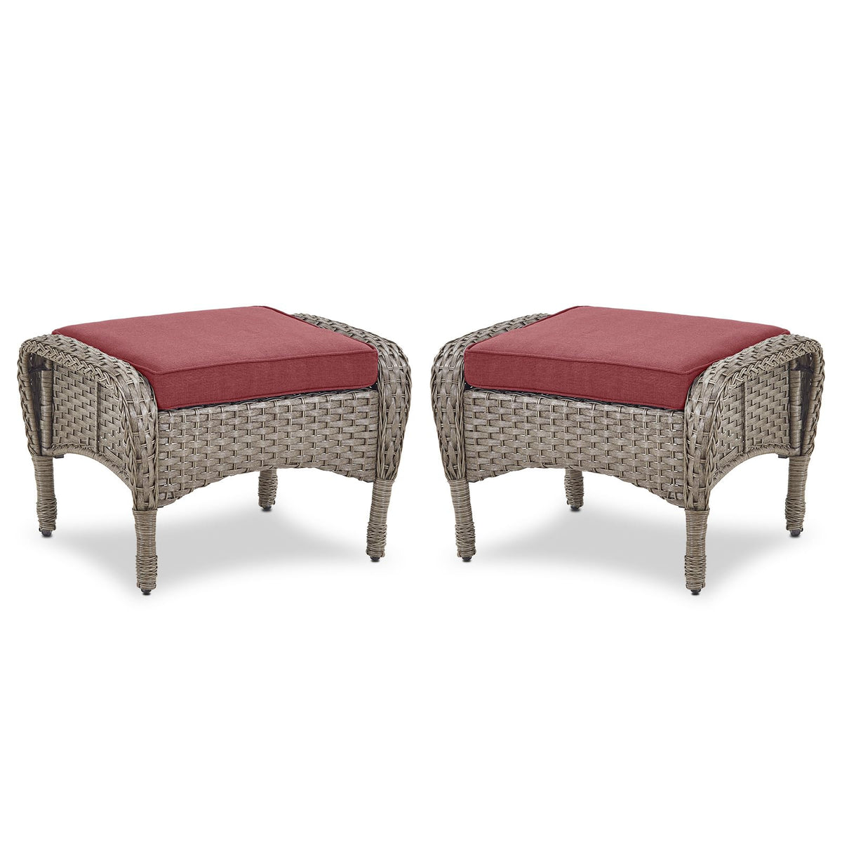 Outdoor Wicker Ottoman, NDS Series - Grey Wicker / Red Cushion
