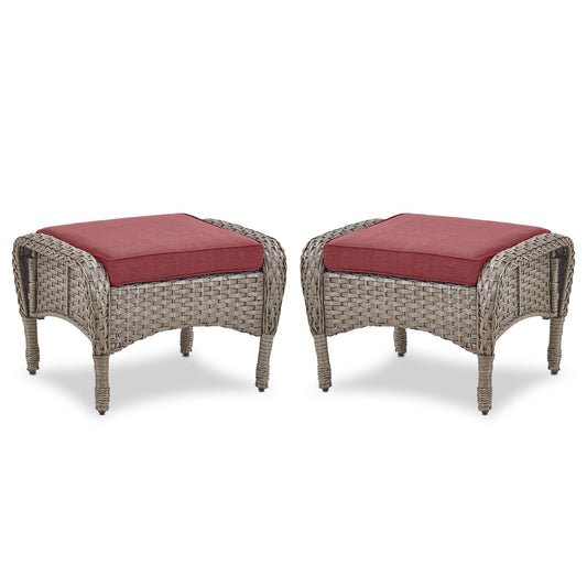 Outdoor Wicker Ottoman, NDS Series - Grey Wicker / Red Cushion