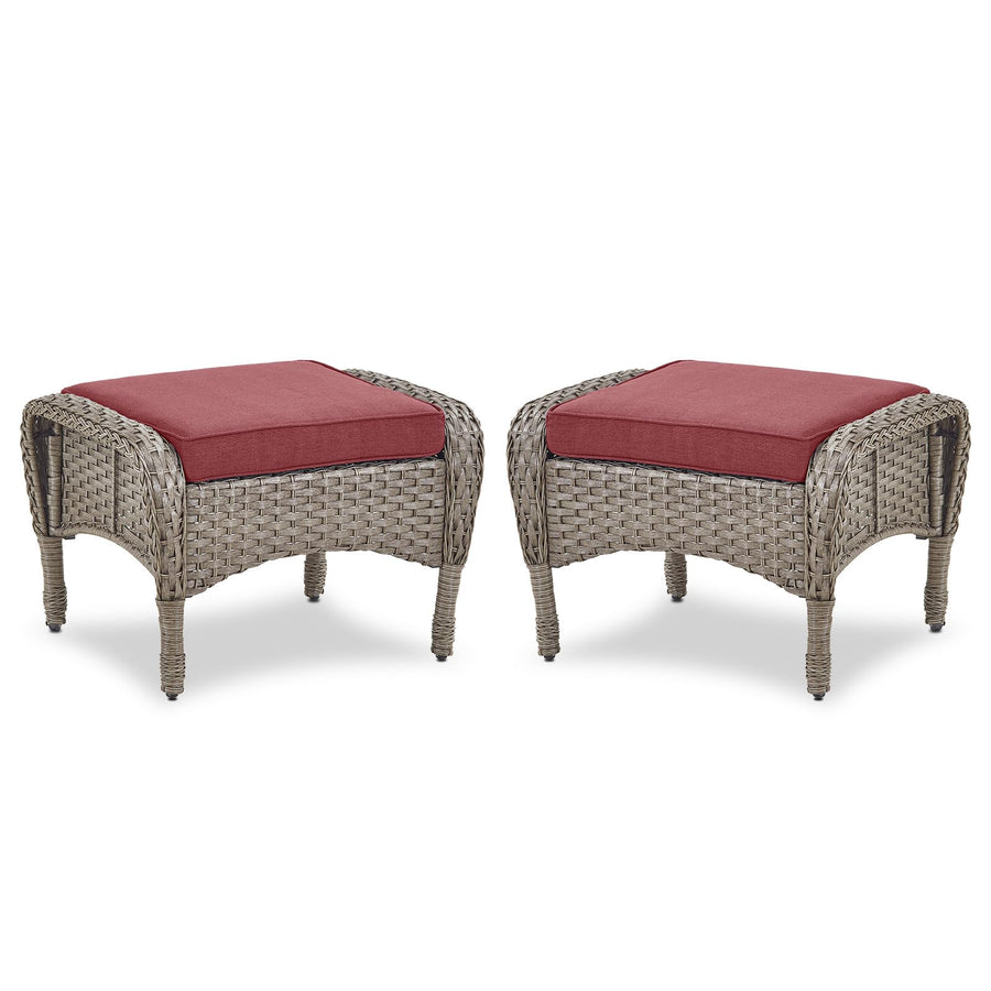 Outdoor Wicker Ottoman, NDS Series - Grey Wicker / Red Cushion