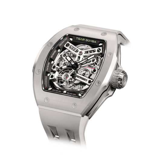 TSARBOMBA Atomic TB8218C-Ghost Grey Men's Fashion Watch, Miyota automatic mechanical movement, tonneau-style watch, ceramic bezel and interchangeable 