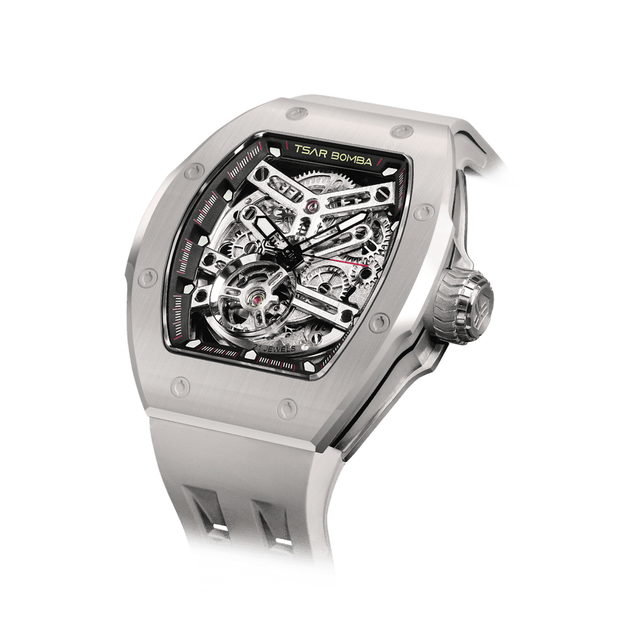 TSARBOMBA Atomic TB8218C-Ghost Grey Men's Fashion Watch, Miyota automatic mechanical movement, tonneau-style watch, ceramic bezel and interchangeable 
