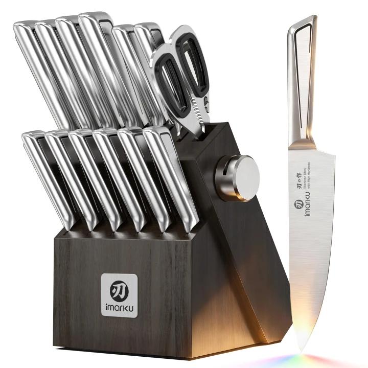 Japanese Knife Set with Block and Sharpener Dishwasher Safe for Kitchen
