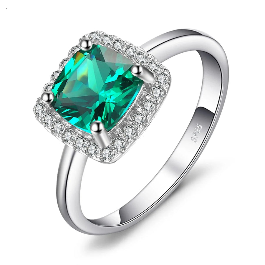 Mesmerizing Green Simulated Nano Emerald Halo Engagement Ring in 925 Sterling Silver - A Captivating Statement for Women - 7