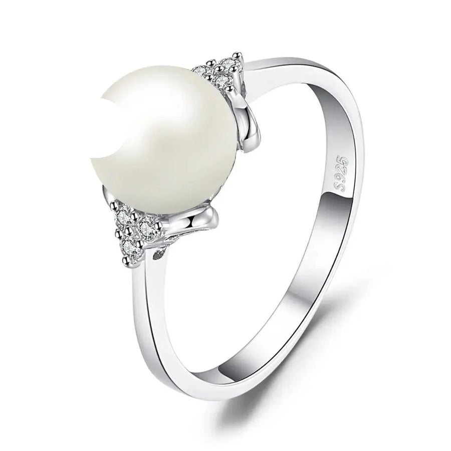 Elegant 8mm White Freshwater Pearl Cocktail Ring in 925 Sterling Silver - A Timeless Gift for Women - 8