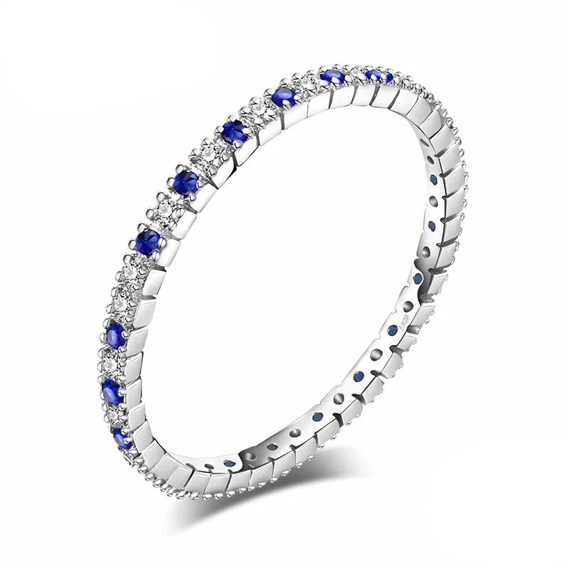 Elegant Created Blue Spinel 925 Sterling Silver Wedding Band Ring for Women - Perfect Engagement, Party, and Gift Jewelry - 9