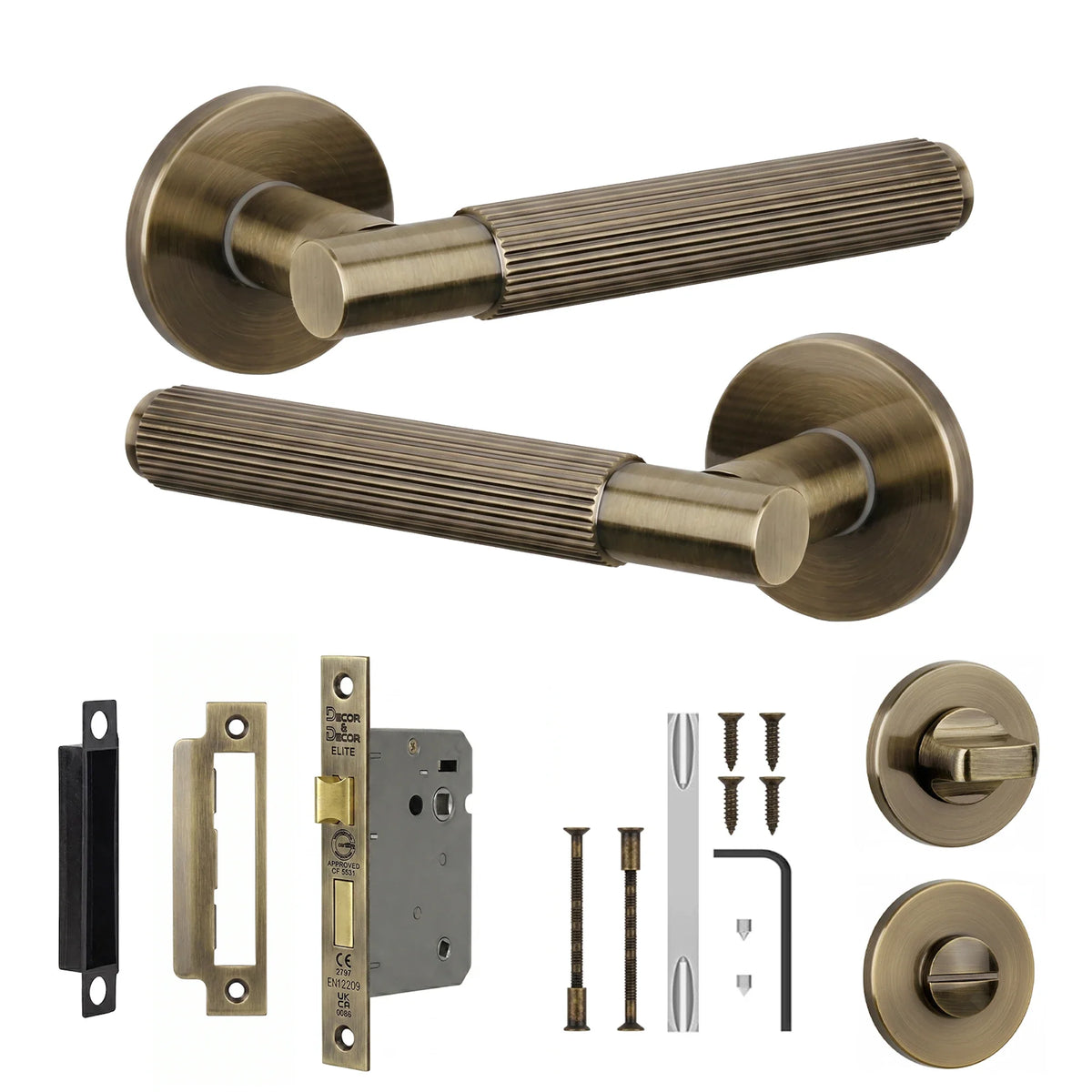 Hera Antique Brass Bathroom Door Lever Handles - Bathroom Kit 64mm