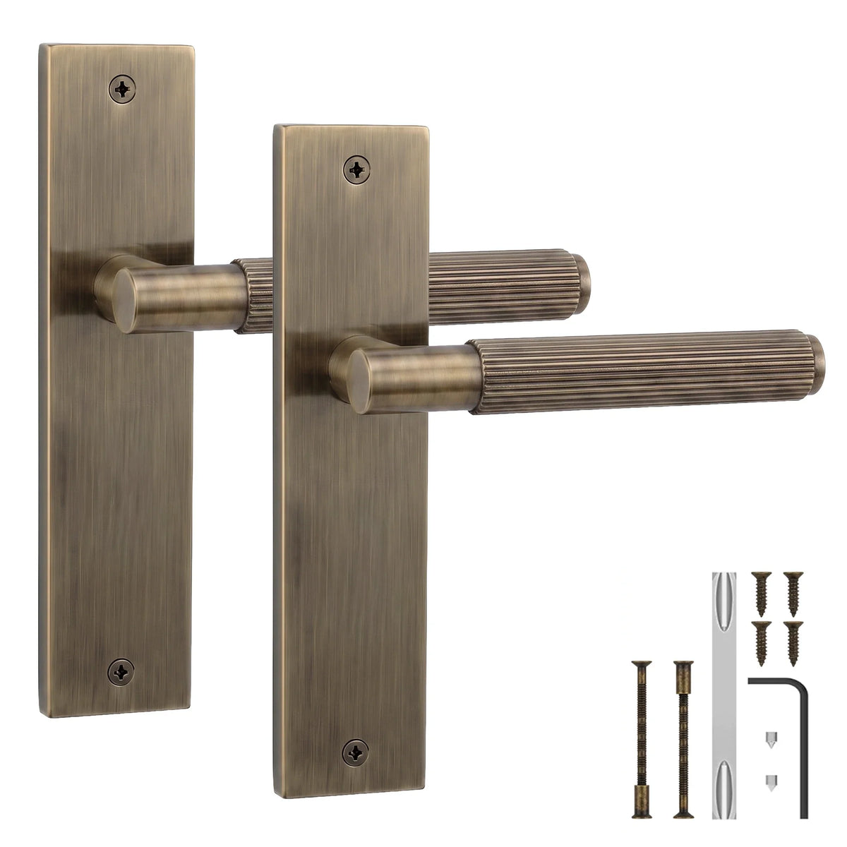 Hera Antique Brass Door Lever Handles on Backplate - Pair of Handles