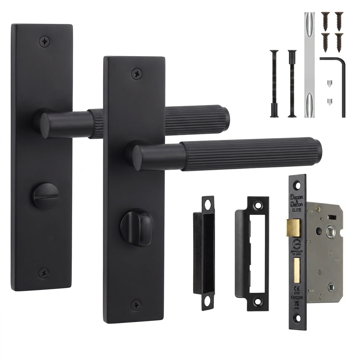Hera Matt Black Bathroom Door Lever Handles on Backplate - Bathroom Kit 64mm