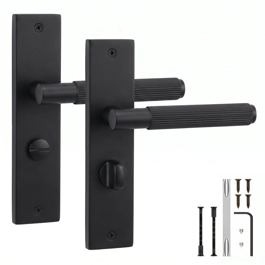 Hera Matt Black Door Lever Handles on Backplate - WC Turn