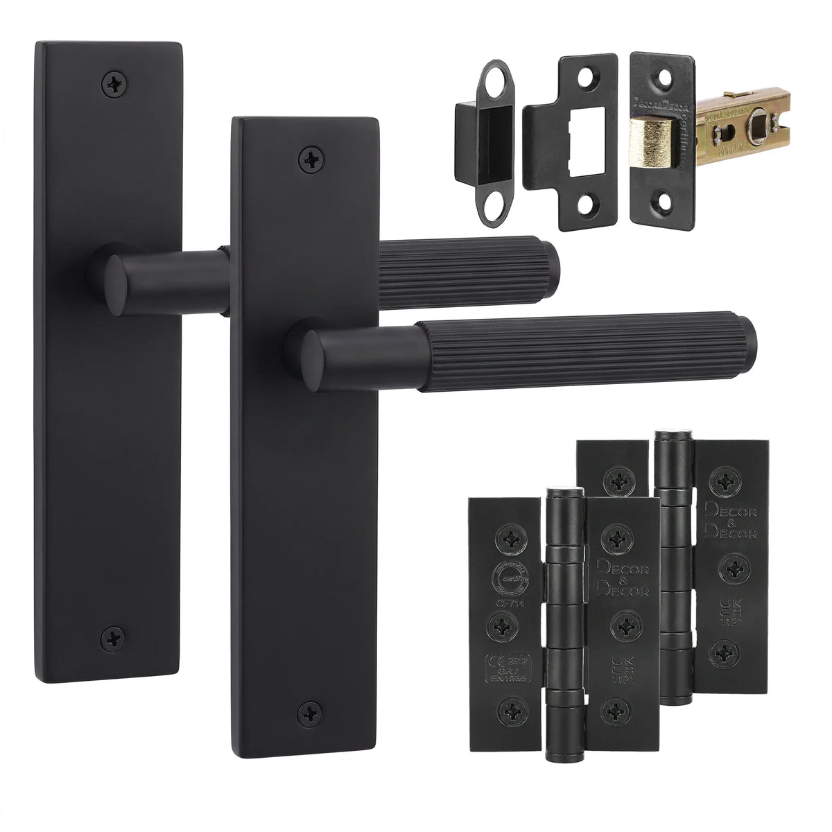 Hera Matt Black Passage Door Lever Handles on Backplate - Hinge Kit 76mm