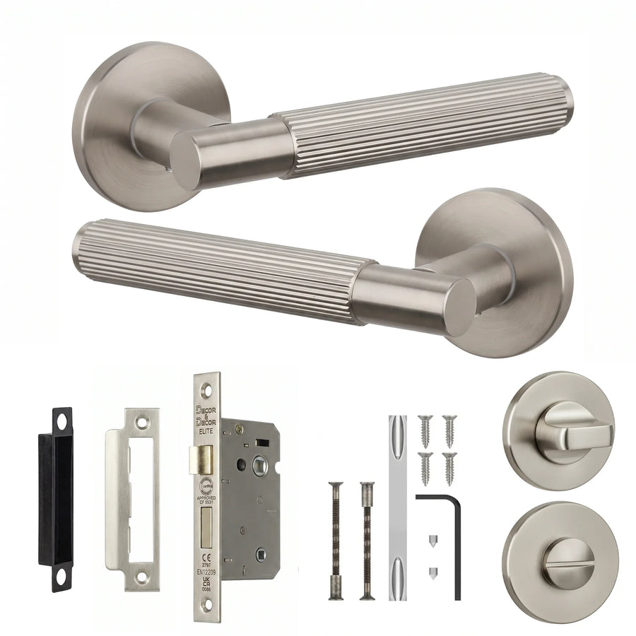 Hera Satin Nickel Bathroom Door Lever Handles - Bathroom Kit 64mm