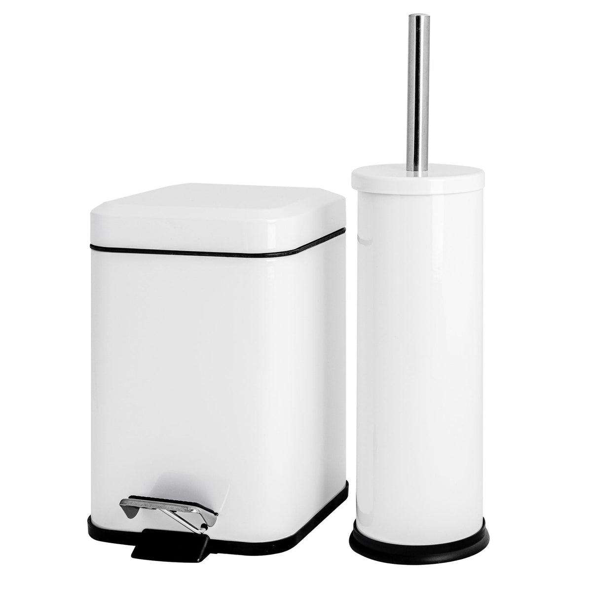 White Round Toilet Brush & Square Bin Set