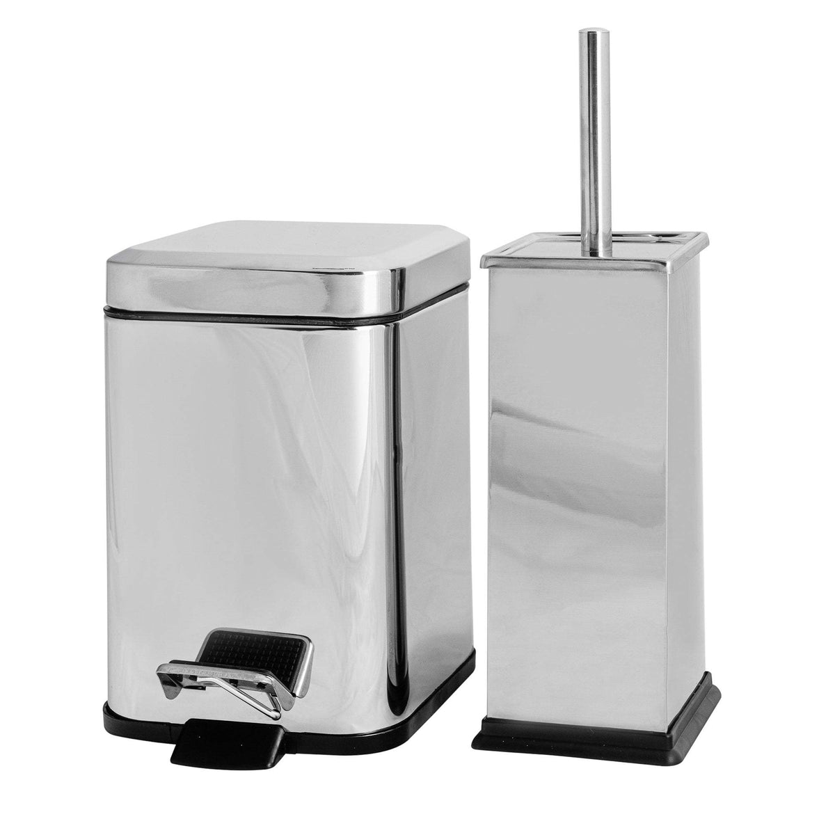 Chrome Square Toilet Brush & Bin Set