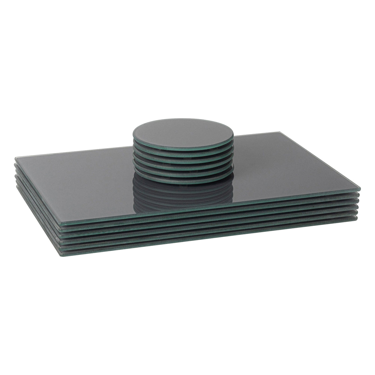 12pc Grey Glass Placemats & Round Coasters Set