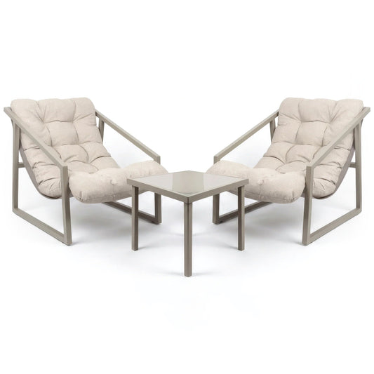 3 Piece Padded Patio Bistro Set - Beige