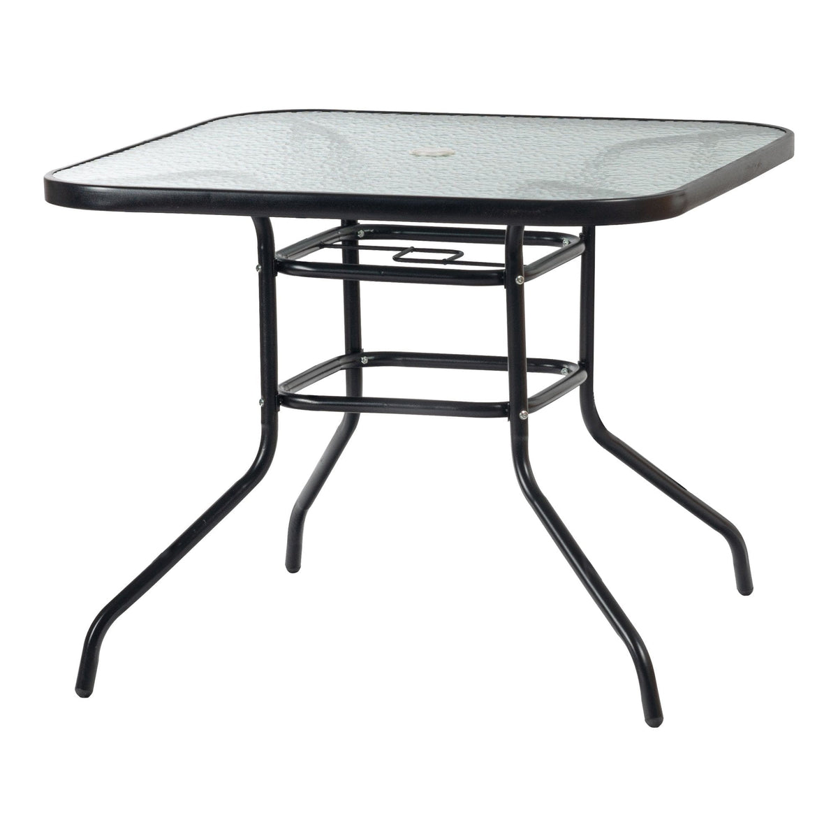 Sussex Black Metal Glass Top Garden Table - 90cm x 90cm