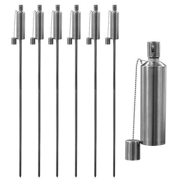 1.46m Metal Round Fire Torches - Pack of Six - Silver